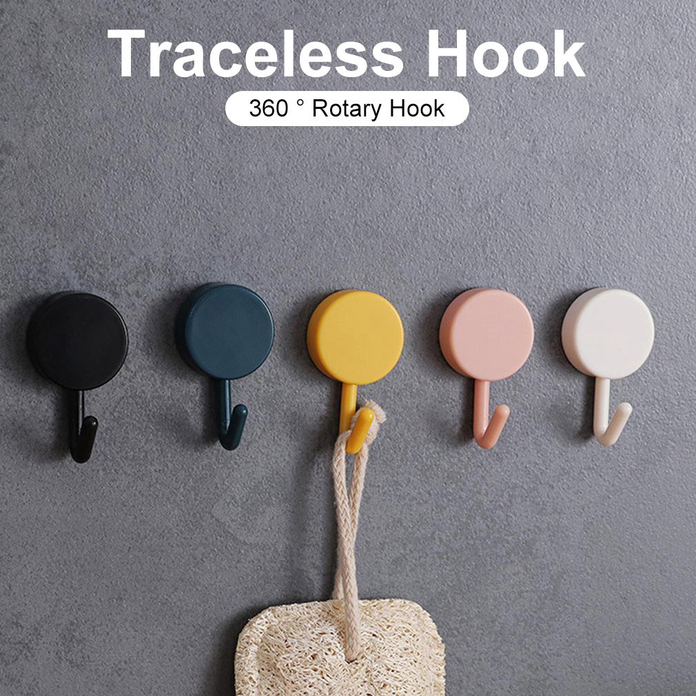 5Pcs Self Adhesive Wall Hook Strong Without Drilling Coat Bag Bathroom Door Kitchen Towel Hanger Punch-free Plastic Hooks Home Storage Accessories