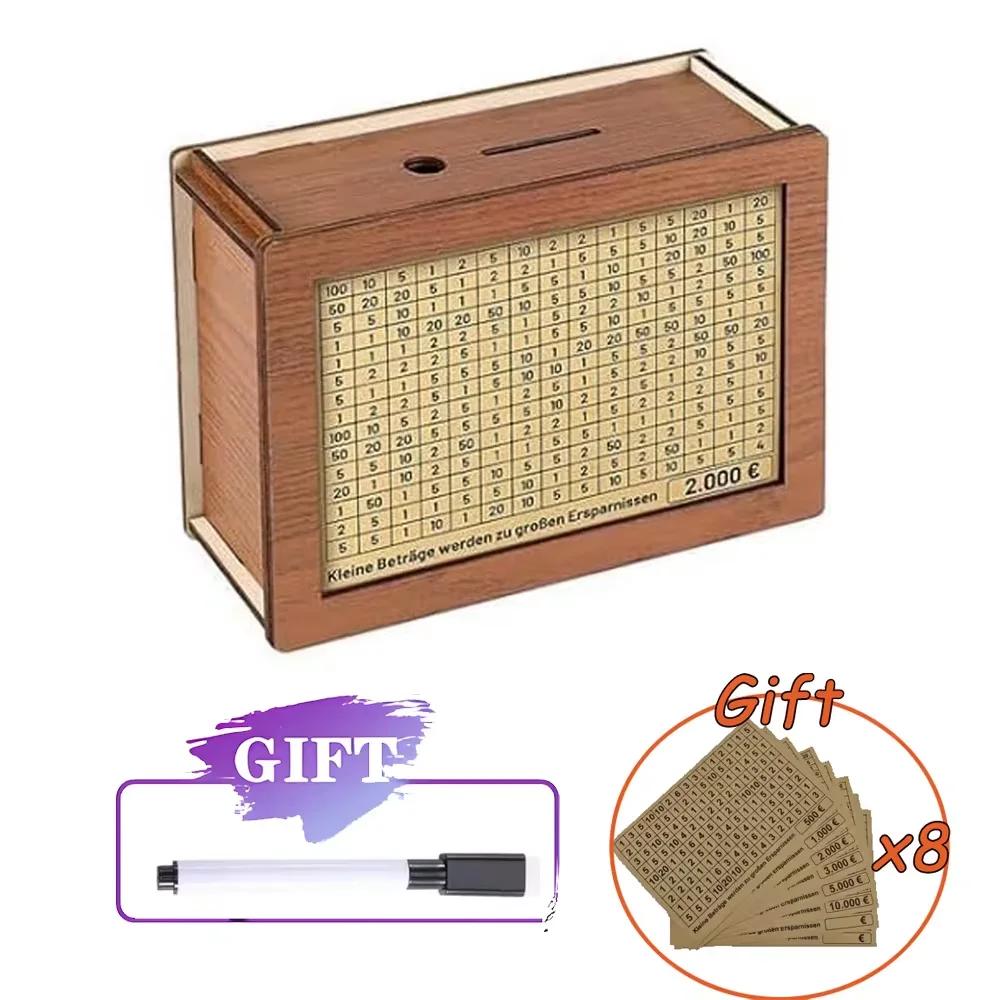 Spardose aus Holz Wiederverwendbare Handgefertigte Spardose, Spardose mit Sparziel und Zahlen zum Abhaken Hilft bei der Spar-Gewohnheit