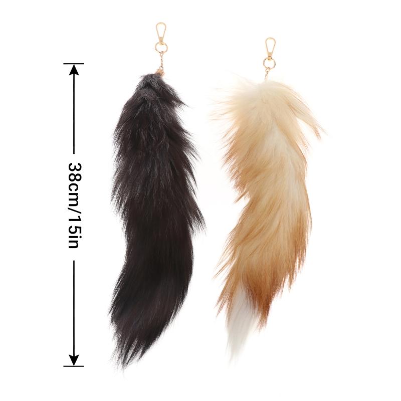 Fuchsschwanz Schlüsselanhänger 38cm Groß Flauschig Kunstpelz Anhänger Leichtgewicht Taschendekoration für den täglichen Gebrauch Partygeschenk für Freunde