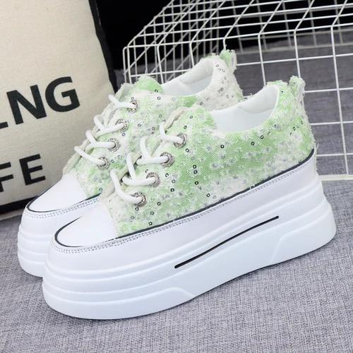 Fashion Woman Height Increasing Shoes 8CM Heels Spring Summer Wedges Breathable Women Sneakers Casual Platform Trainers White Shoes