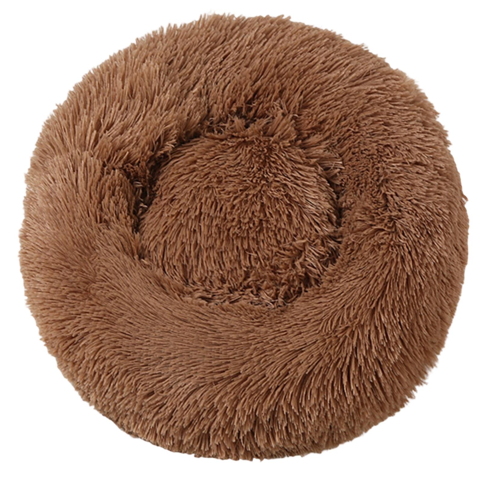 

60cm Plush Round Pet Bed Soft Long Fur Cushion Comfortable Nest for Dogs Cats Suitable for Indoor Use and Small to Medium Pets One Size хаки