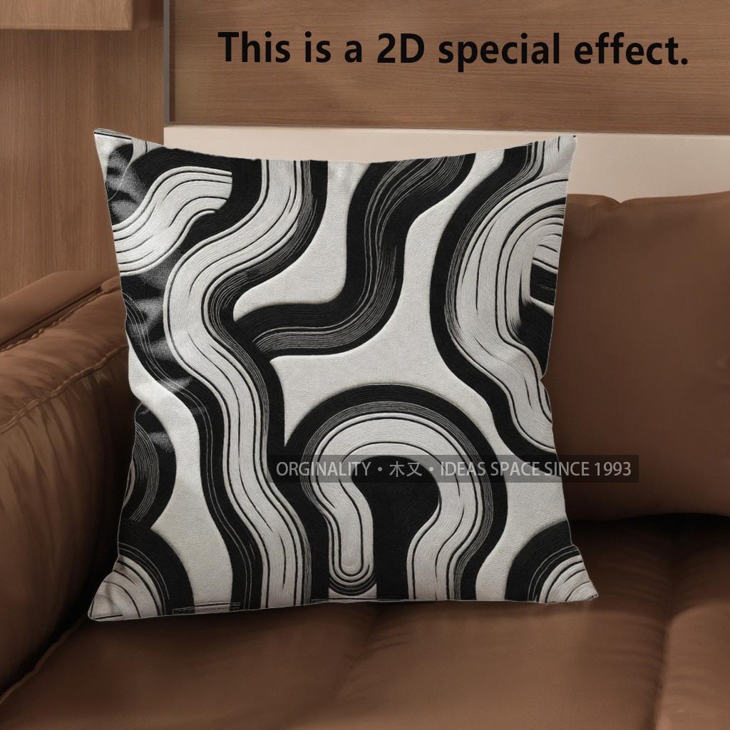 2D Abstract Black & White Patterned Throw Pillows Pattern Cushion Cover Suitable For Sofa Bedroom Car Pillow Cover