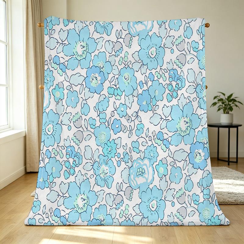 Printed Floral Flannel Blanket Soft Cozy Fleece with Fresh Colors, Ideal for Home Couch Naps, Dorm Beds, Christmas & Halloween Use