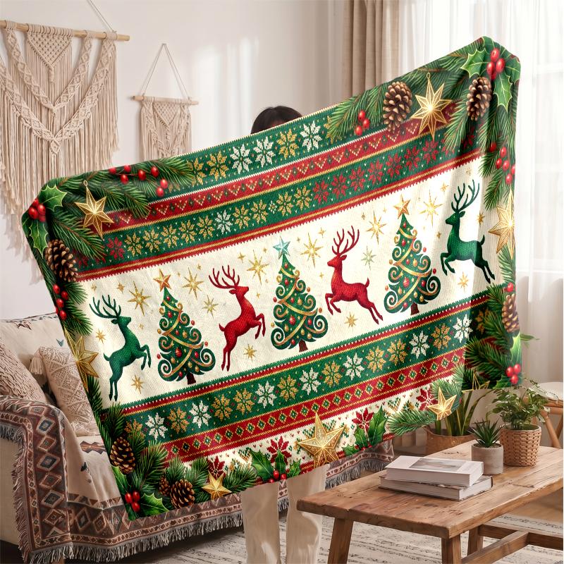 Christmas Flannel Throw Blanket Soft Warm Cozy For Sofa Bed Indoor Home Use Great Holiday Gift