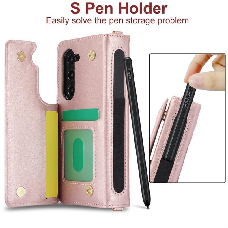 Applicable to Samsung Z Fold 7Foldable multifunctional phone case Z Fold6/5Card slot protective case with pen holder