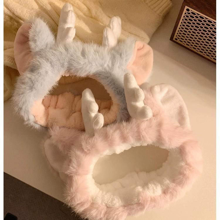 Nový přírůstek: Roztomilá plyšová čelenka s dračím rohem - Barevné kreslené parůžky na mytí obličeje