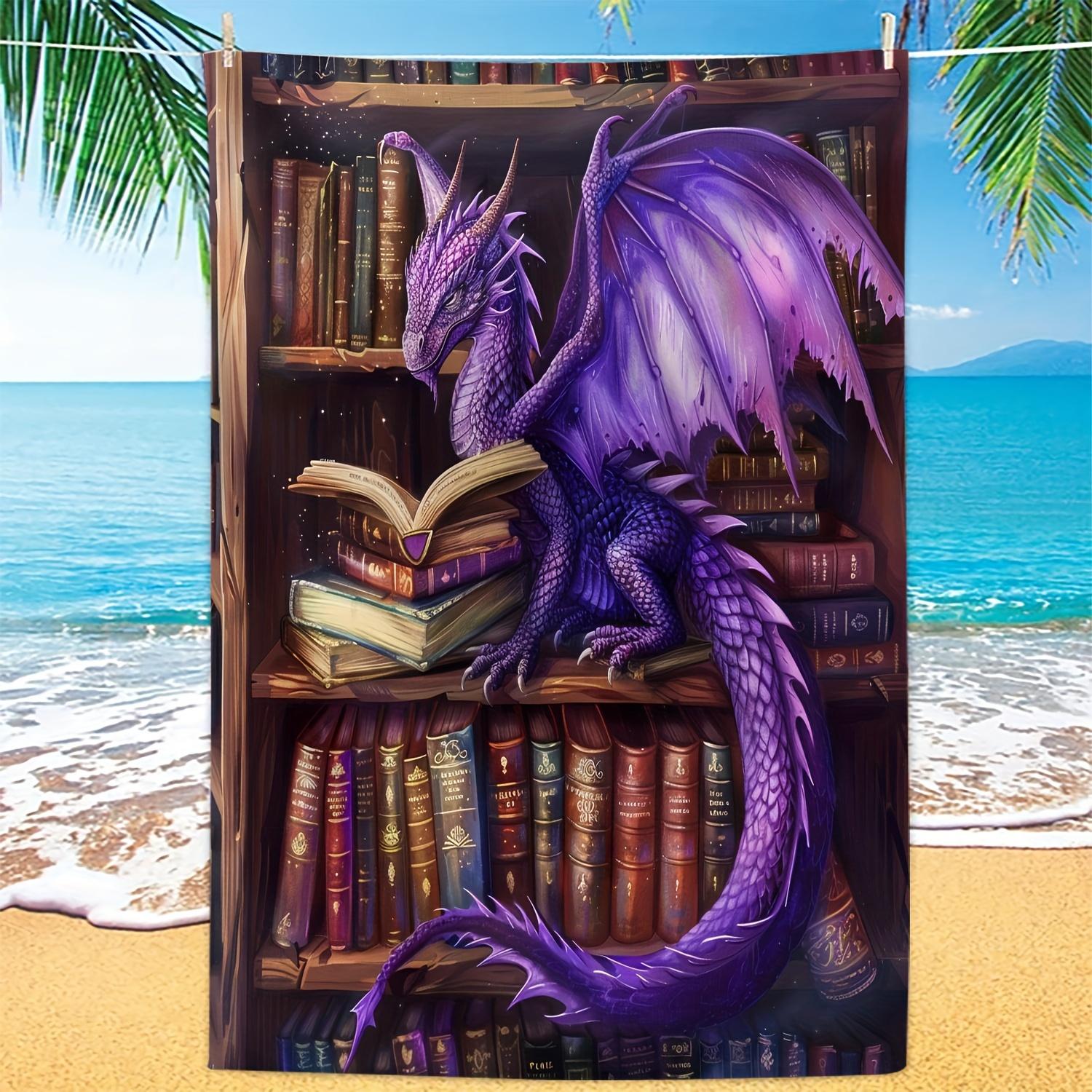 

Purple Dragon Art Beach Towel, Gift for Book Lovers Mythical Quick-Dry Sand-Free Microfiber Bath Towels for Swim and Vacation W40*H60(CM)