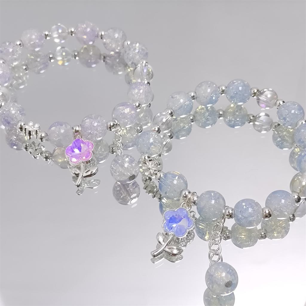 Sweet Flower Pendant Green Pink Blue Purple Cracked Crystal Burst Flower Crystal Beaded Bracelets for Women Girls Jewelry 1415