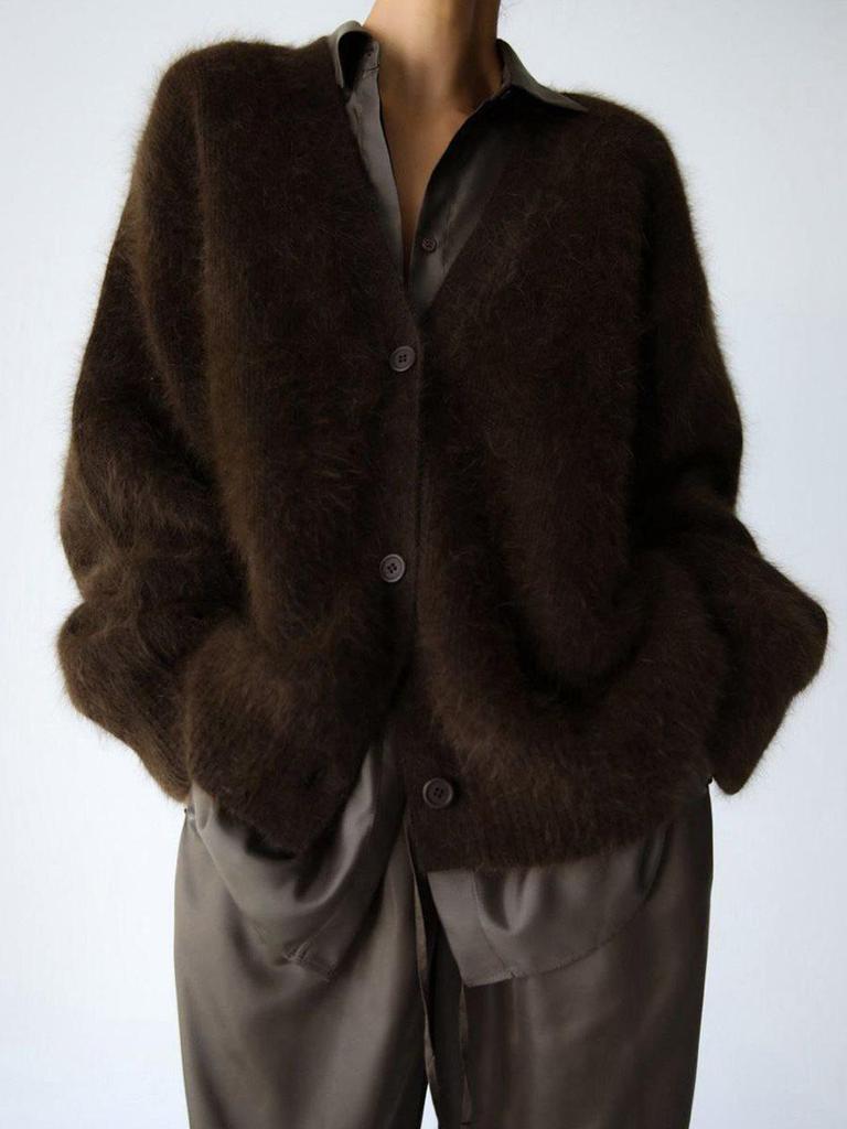 2025 Autumn/Winter Women's Loose Mink-Style Knitted Cardigan - Soft Long Sleeve Sweater Coat