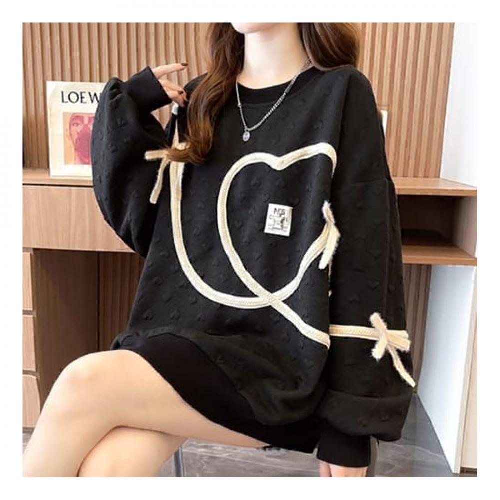Navava Women Lovely Heart Ribbon Point Long Sleeve Sweatshirt Nt1321