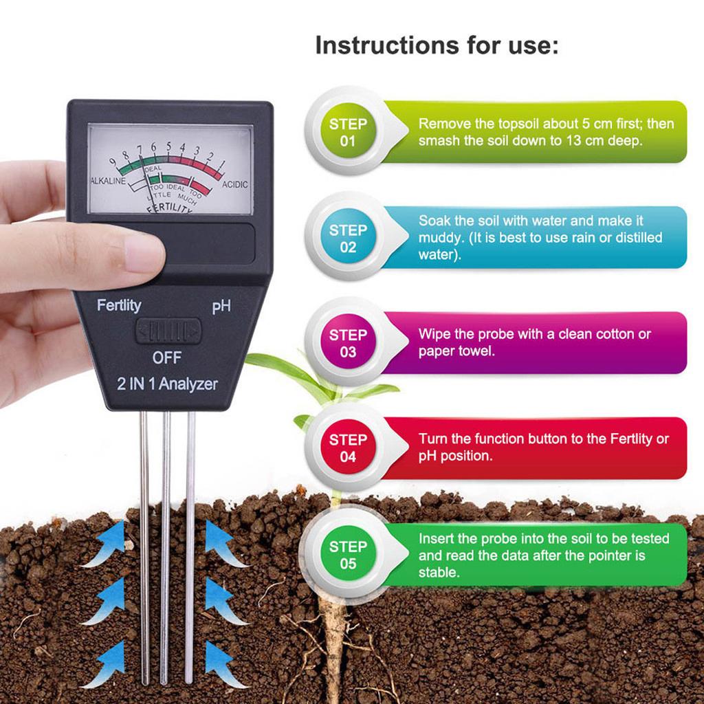 2 In1 Fertility Tester Moisture Light Test Meter Kit For Garden Plant Flower