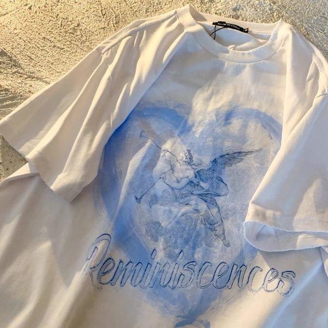 Dámské tričko Grunge oblečení Retro Gothic Butterfly Angel Print Krátký rukáv Tričko nadměrné velikosti Léto Y2k Punk Hip Hop Topy