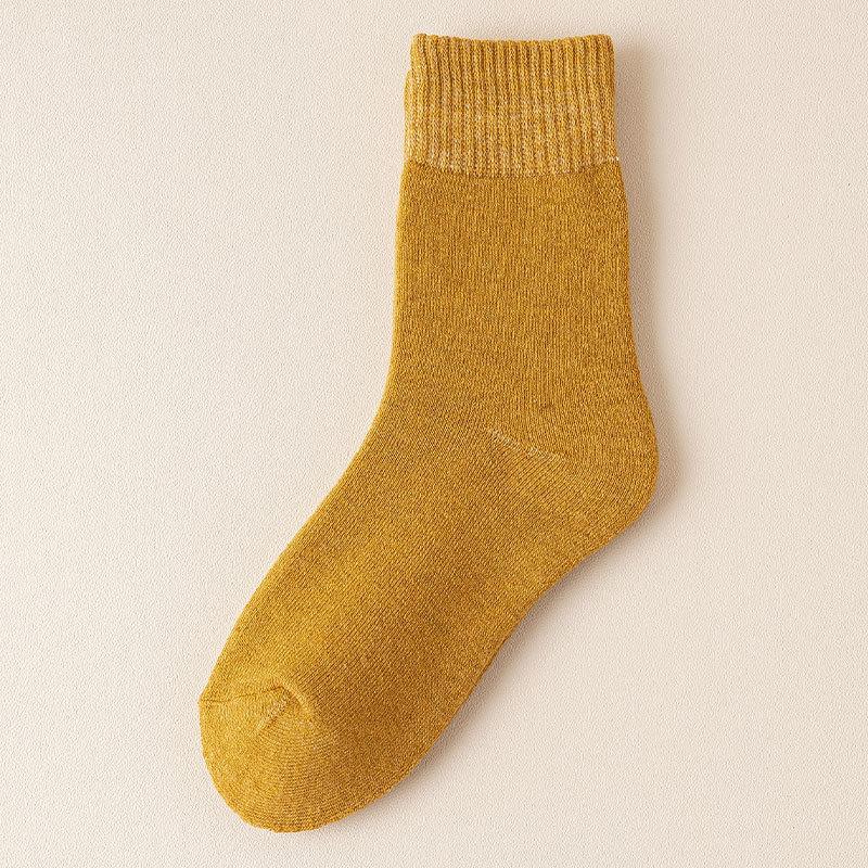 

Женские осенне-зимние флисовые носки до середины икры однотонные, с утолщенными петлями, теплые махровые, влагоотводящие длинные носки до икры 1 pair имбирный