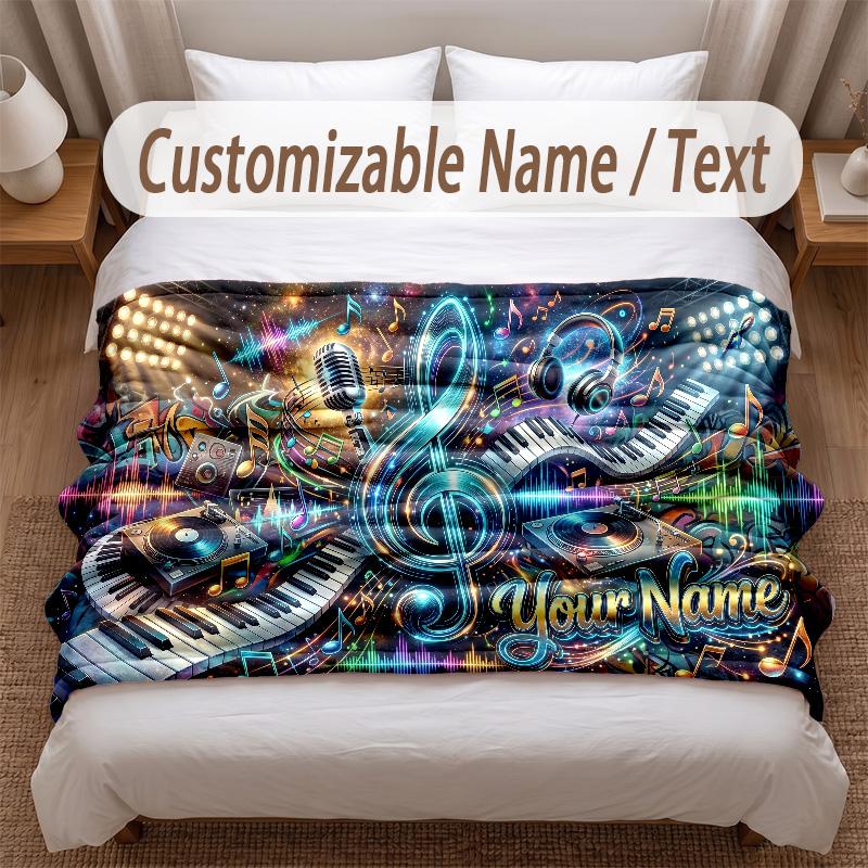 Music General Theme Soft Blanket Personalized Custom Name Text Print Warm Blanket Home Sofa Bedroom Decor