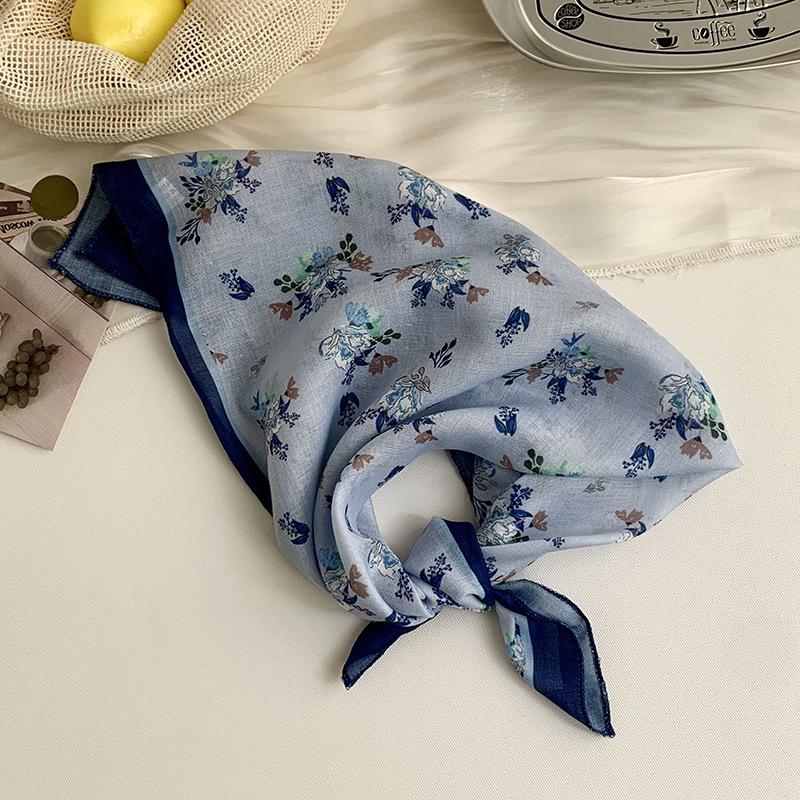 Headscarf summer female pastoral retro floral silk scarf neck small square scarf commuting silk scarf small scarf fart curtain stacked wear