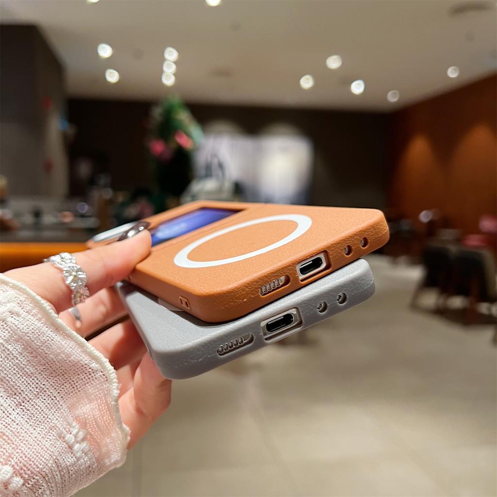 For Samsung Galaxy Z Flip6 5G Phone Cases Leather Texture TPU Back Cover Support Wireless Charging