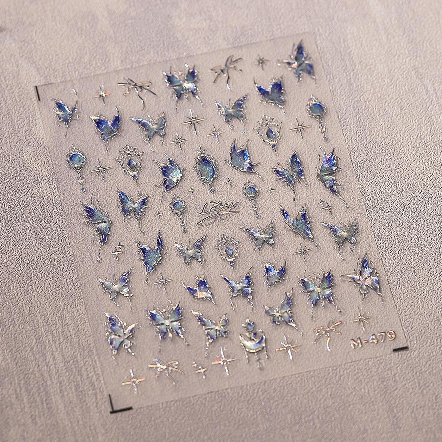 5D illusion polarized butterfly nail sticker pink purple blue fashionable self-adhesive butterfly nail art decoration sticker