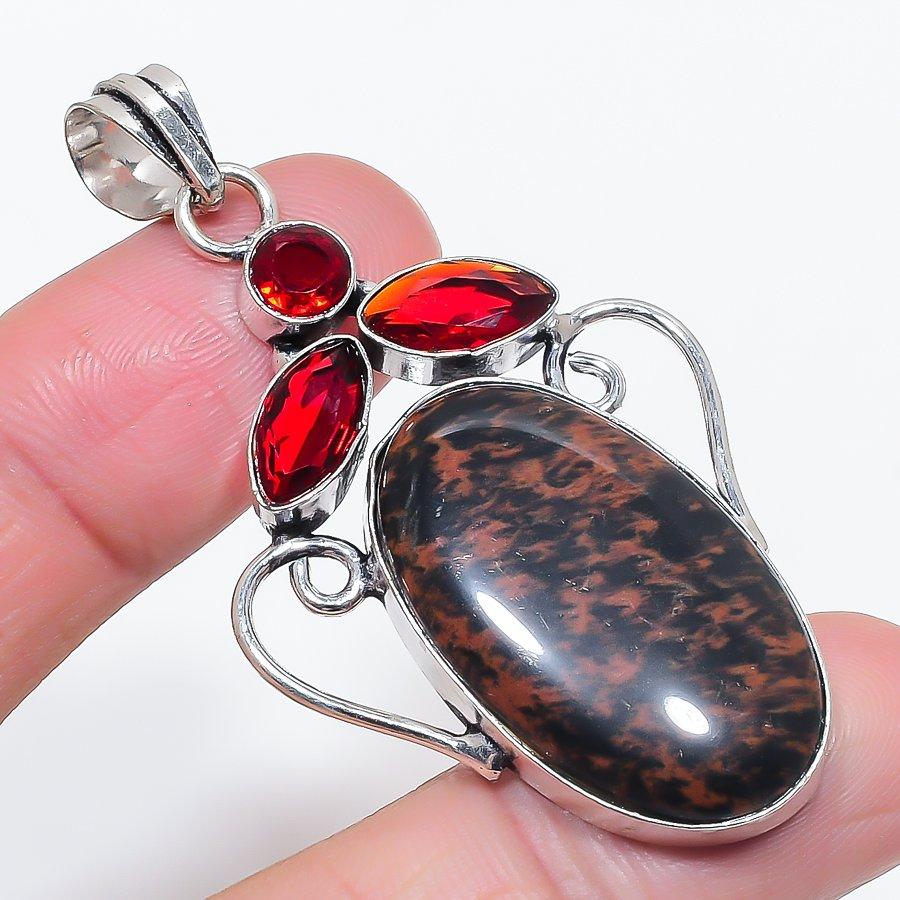 

Натуральный махагоновый обсидиан, гранат, ювелирная подвеска из стерлингового серебра 925 пробы 2,44 a8k53