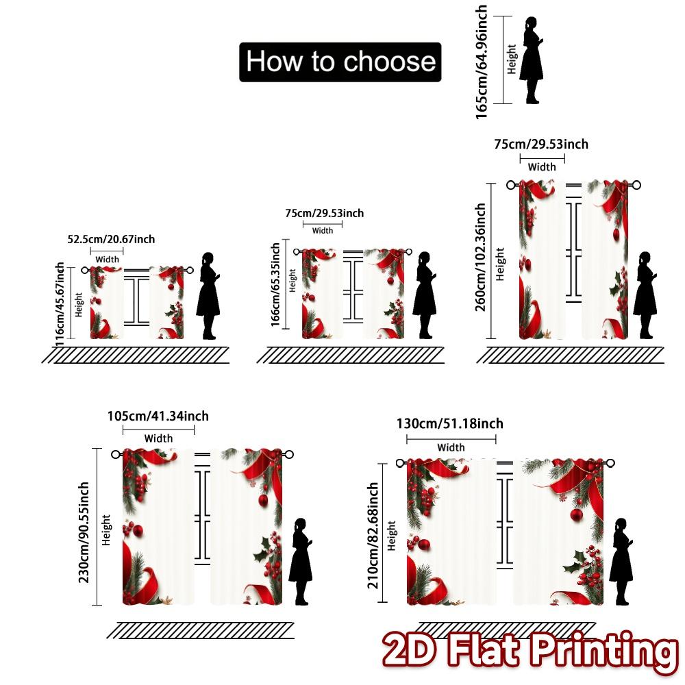 2pcs,Curtains Christmas Bow Holly Berry_a Chic Chic Curtains Prints Light Filtering Curtains All Seasons Perfect for Bedroom,