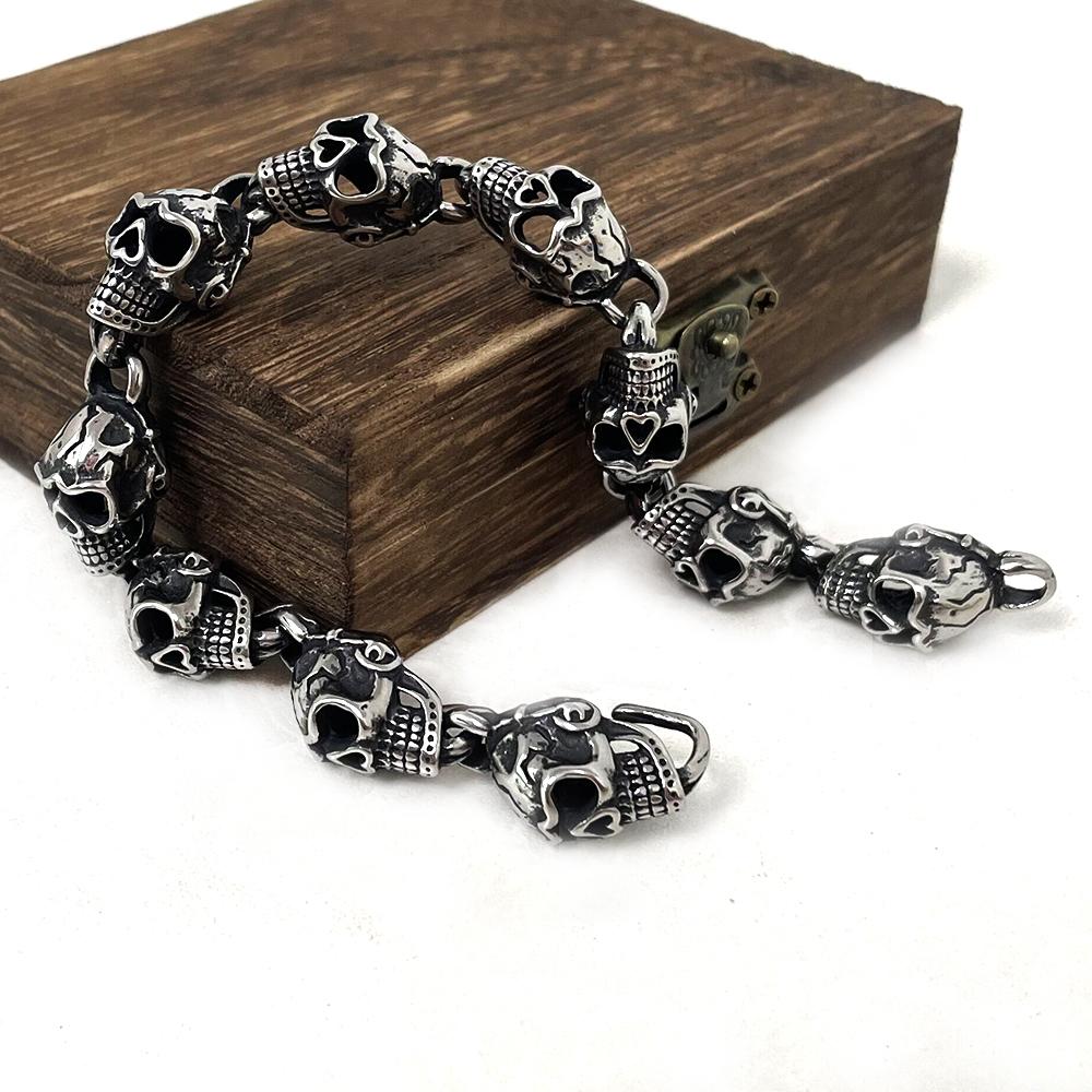 Punk Norse Pirate Skulls Bracelets Men's Charm Adjustable Antique Stainless Steel Chain Bangles Cyberpunk Jewelry Vikings Gifts