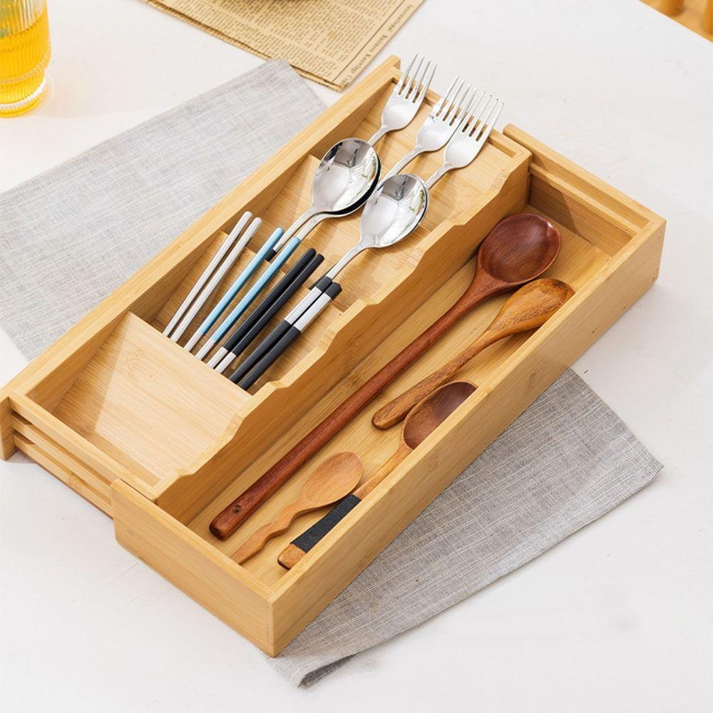 6 Compartments Utensil Storage Box Space Saving Cutlery Storage Rack Kitchen Utensil
