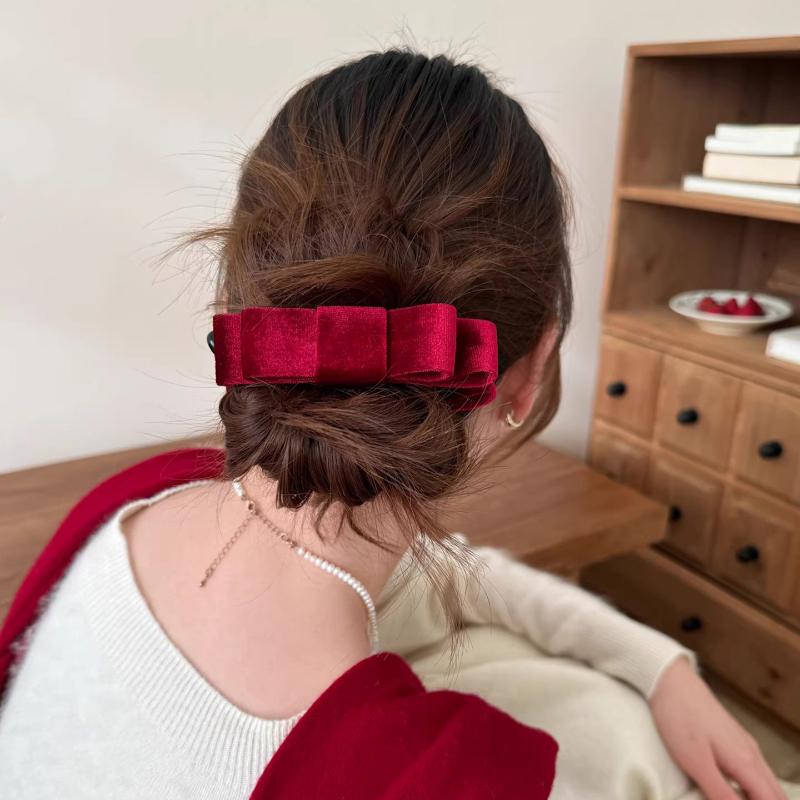 Korean Double-Sided Velvet Bow Banana Clip Women'S Autumn And Winter Temperament Elegant Ponytail Vertical Clip Hair Accessories