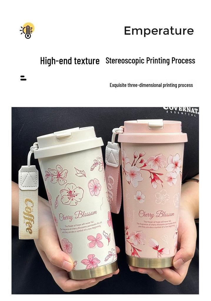 Lily of the Valley Double-Wall Thermos Cup with Straw - Student & Car Friendly