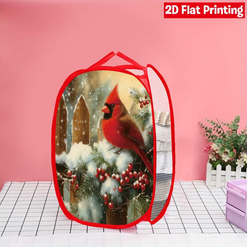 1Pcs Christmas Cardinal Pop-Up Laundry Hamper Expandable Mesh Hamper Basket for Room Bedroom Bathroom Organization Contemporary Storage