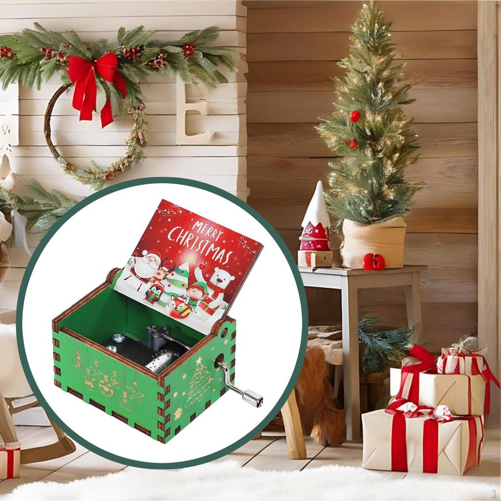 Merry Christmas Music Box Decoration Small Decorative Lightweight Musical Hand Cranked