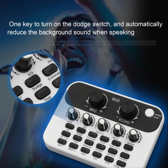 Live Sound Card Mic Echo Knob Funny Sound Effects Voice Changer External Live Broadcasting Singing Audio Mixer Board Studio Supplies