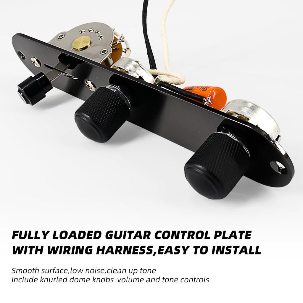 Domofa Full Load Guitar Control Plate Pre-wired 3-Way Switch 250K Large Potentiometer Rolette Volume Tone Knob Telecaster Electric Guitar Parts Black