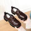Dikke zolen loafers voor dames in lente en herfst Nieuwe vetersluiting Dikke hak Diepe mond Dames Enkelen College stijl Leren schoenen