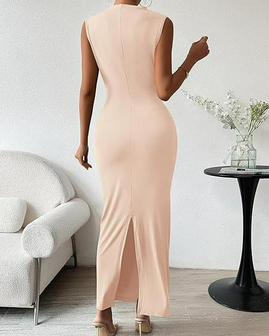 European Spring/Summer Sleeveless Back Slit Pleated Tight-Fitting Women's Dress 2026