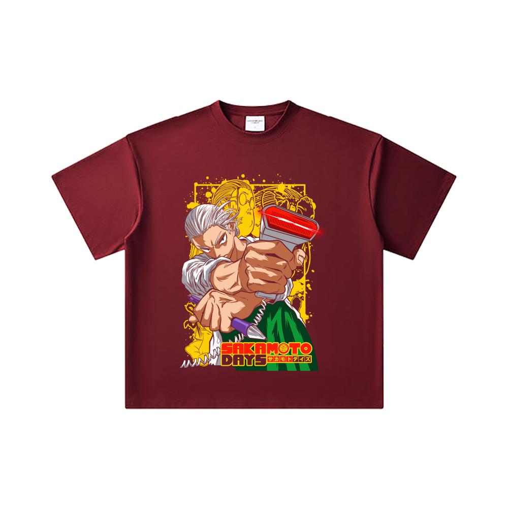 

260 GSM Double Yarn 32 Count 100% Cotton Sakamoto Days V4 Taro Print Unisex Heavy Cotton T Shirt 2XL вина червоного кольору