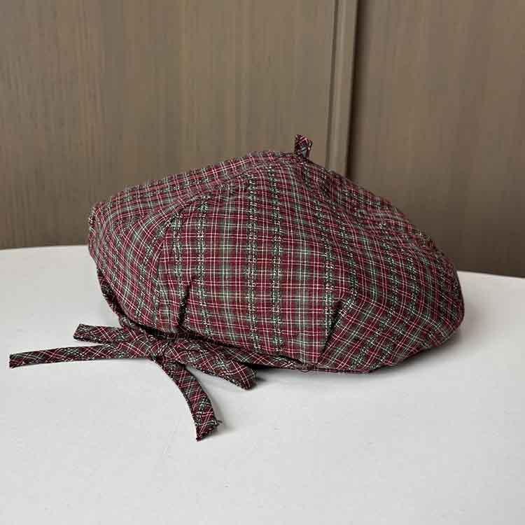 Japanese plaid strap casual retro beret fashion versatile street octagonal hat new women's painter hat