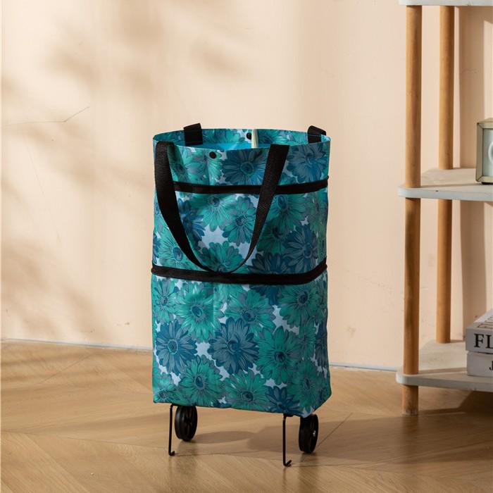 Folding Waterproof Oxford Cloth Shopping Bag with Trolley Wheels
