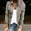 Women's Light Army Green Denim Shirt, Button-Down Collar Casual Long Sleeve Top