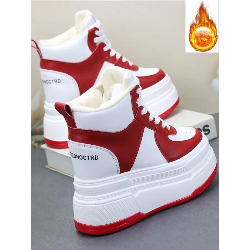 Fashion 13CM Women Cow Genuine Leather Platform Wedge Vulcanize Ankle Booties Spring Autumn Chunky Sneaker Ankle Microfiber Shoes