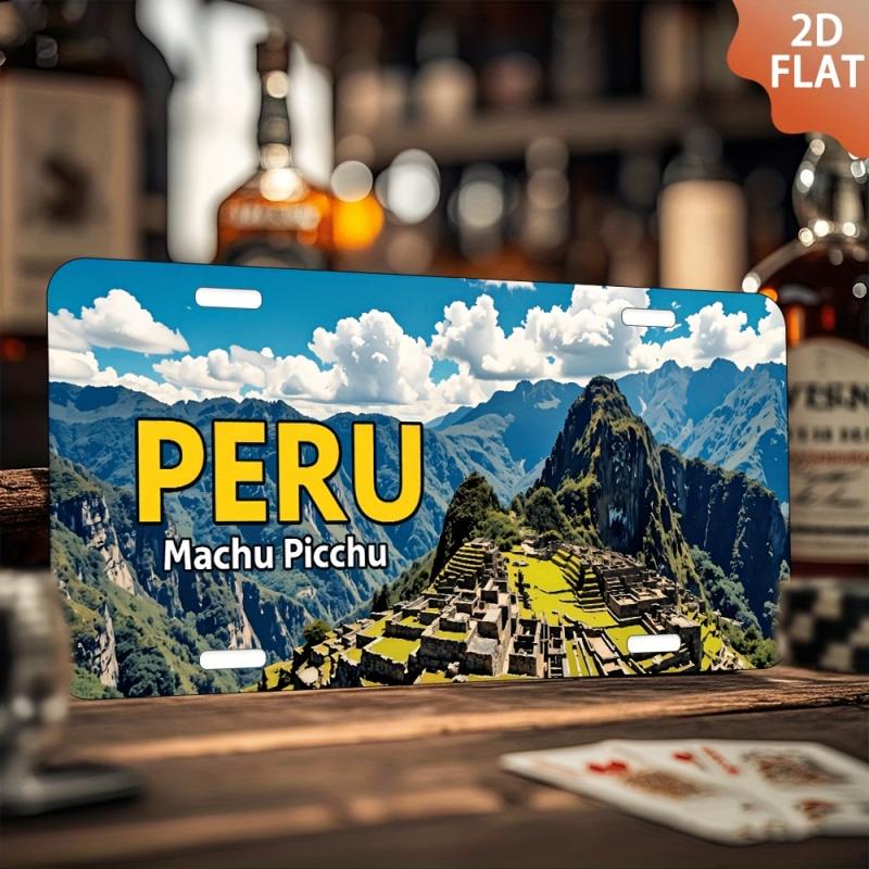 HD Aluminiowy Metalowy Znak Peru Machu Picchu Stylizowany na Vintage Tablicę Rejestracyjną Dekoracja Ścienna Retro Starożytny Cud Krajobraz Górski