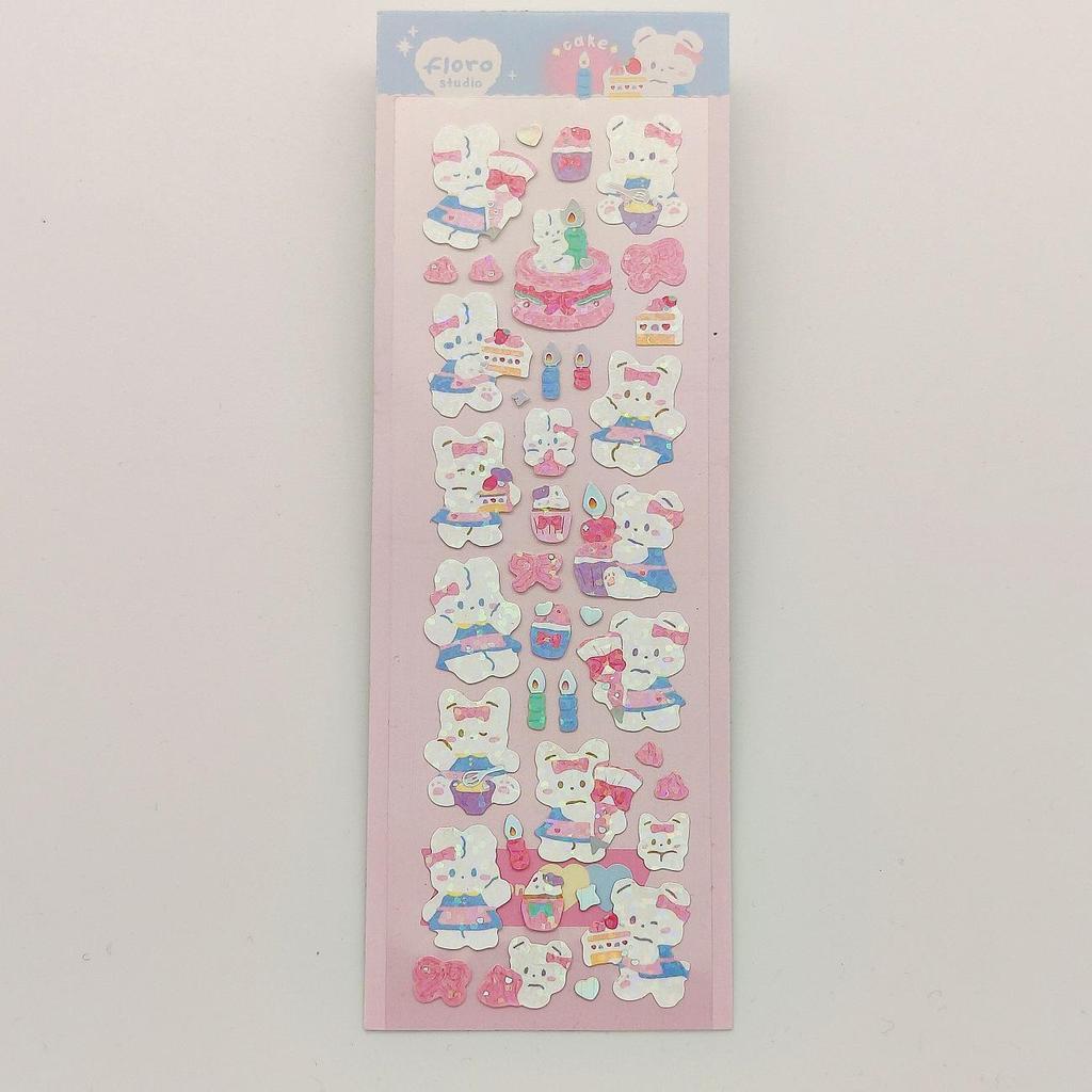 Gukka Korean Cute Rabbit & Four-Leaf Clover Glitter Stickers - Pudding & Rainbow DIY Stanning Set