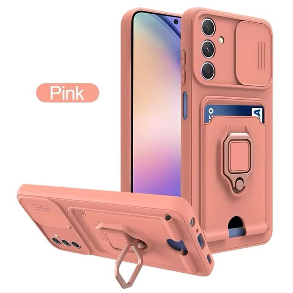 

Luxury Camera Push Window Phone Case For Realme C61 C63 C53 C51 4g Realme Note 50 60 4g Card Slots Holder Magnetic Stand Cover For Realme C61 4g&Case & Holder