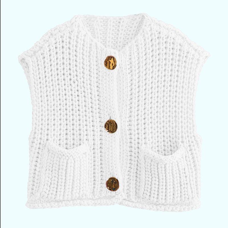 Elegant Hot Sale Women's Knitted Sweater Tops Thick Needle V-neck Sleeveless Vest Fashion Short Temperamental Casual Sweater