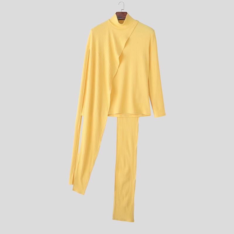 

INCERUN Осень Мужские Водолазка Длинный Рукав Слои Кисточки В рубчик Вязаные Повседневные Топы Пуловеры M жёлтый