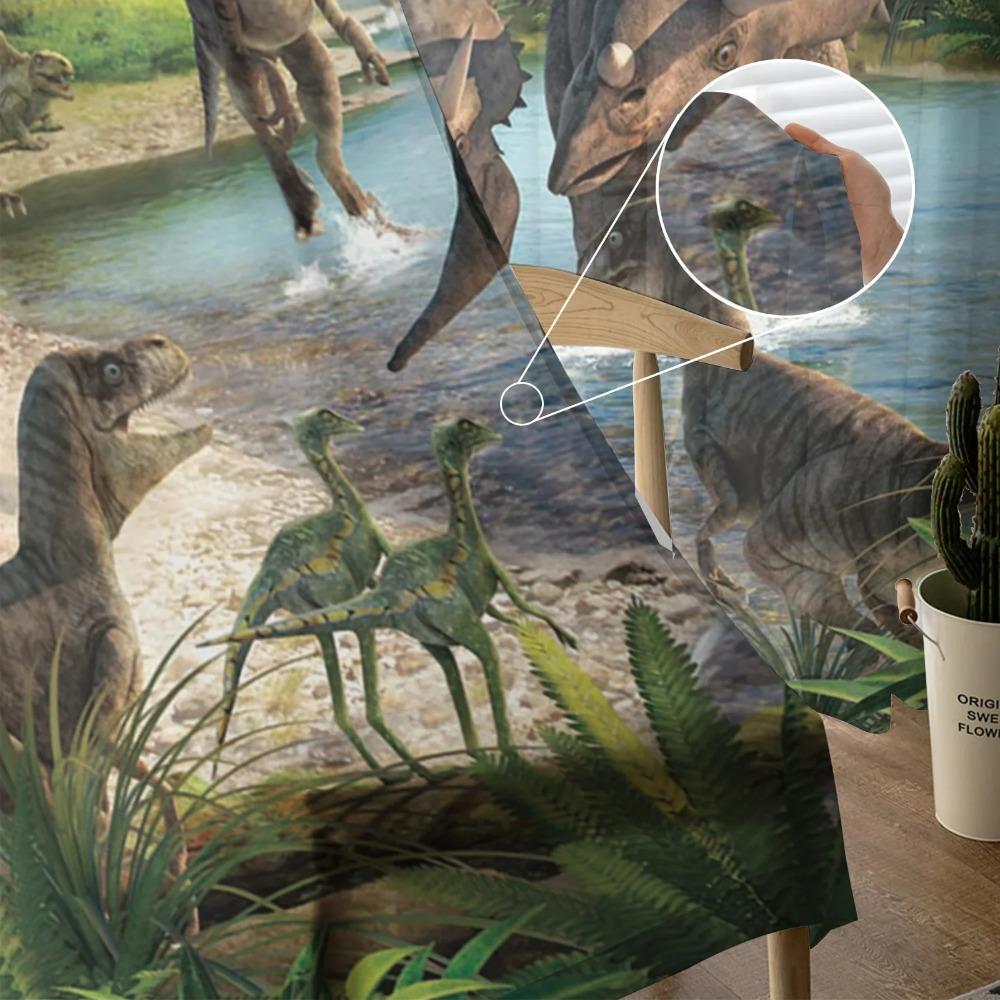 Animated Cartoon Dinosaur Character Soft Tulle Curtains for Living Room Printed Design Transparent Transparent Fabric Curtain Bedroom Window