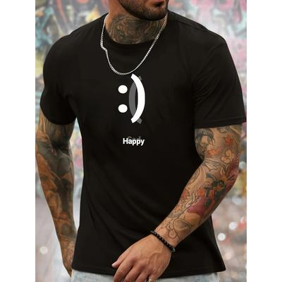 European Sizes Men's Casual Round-Neck T-Shirt with English Print - Machine Washable - Perfect for Spring & Summer