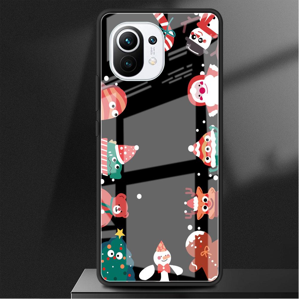 Glass Case For Xiaomi Poco X3 NFC 11 Lite 11T F3 M3 For Redmi Note 11 10 9 8 Pro 10S 9S 9A 9C Phone Cover  Snow Merry Christmas