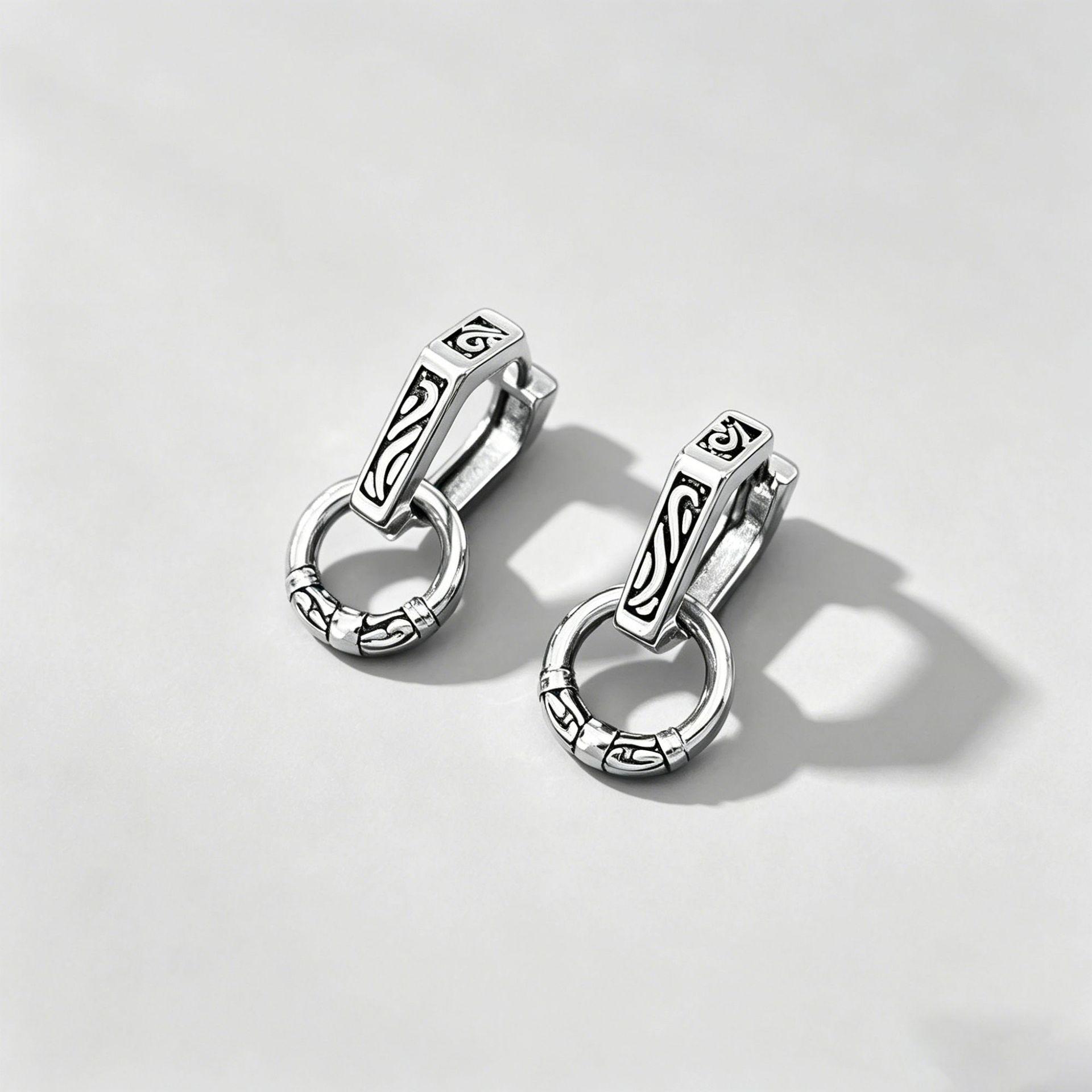 Yanbai Retro Distressed Geometric Hoop Earrings - Hip Hop Fashion, Versatile & Exquisite Two-band Design