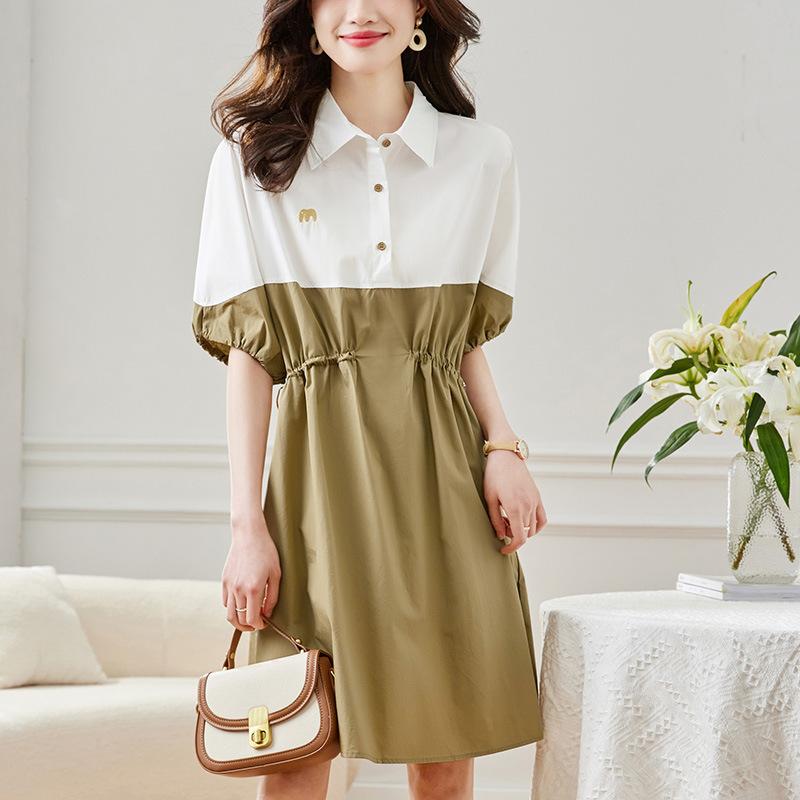 

Платье с цветовой блокировкой, женское, с коротким рукавом, летнее, новое, с завышенной талией, рубашка, юбка XXL