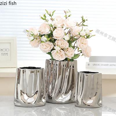 Galvanisierte Taschenkrug Tischkeramik Blumengefäß Kreative Blumenarrangement-Vase Wohnzimmer Ästhetische Dekoration