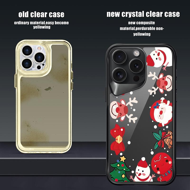 

Чехол для телефона Merry Christmas Elk Santa Tree Pattern Soft Edge для iPhone 16 14 15 Pro Max 13 Pro, акриловый прозрачный матовый противоударный защитный чехол для объектива iPhone 16 чёрный